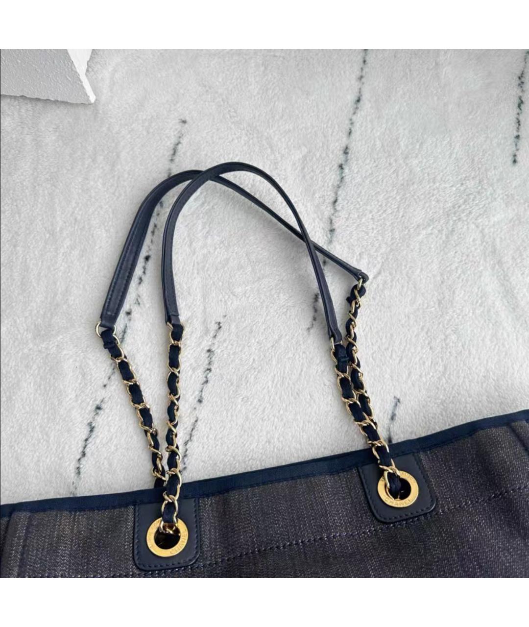 CHANEL Синяя тканевая сумка тоут, фото 7