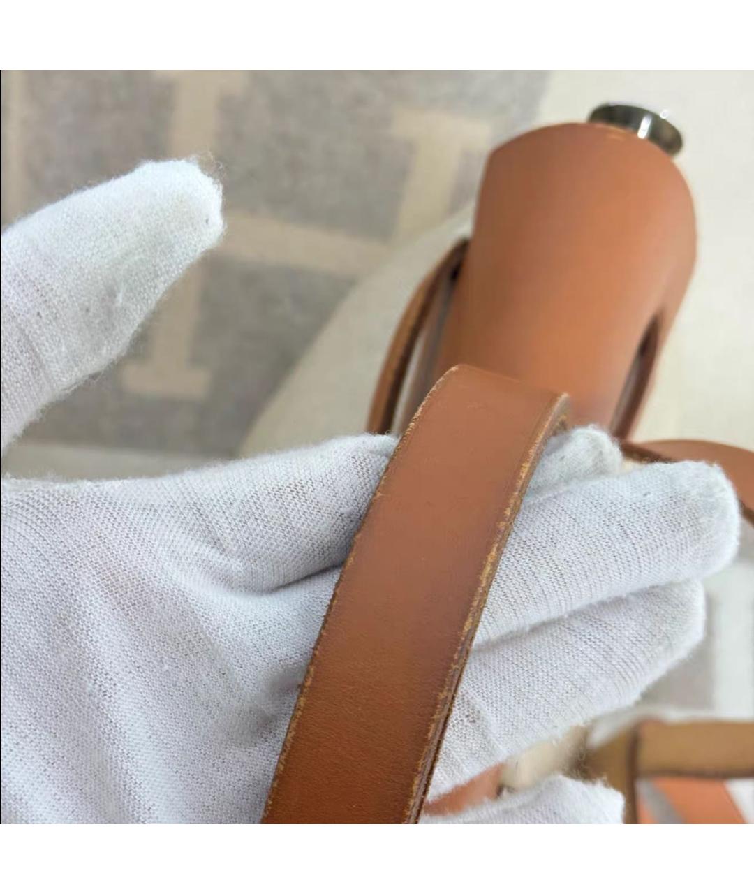 HERMES Бежевая кожаная сумка с короткими ручками, фото 3