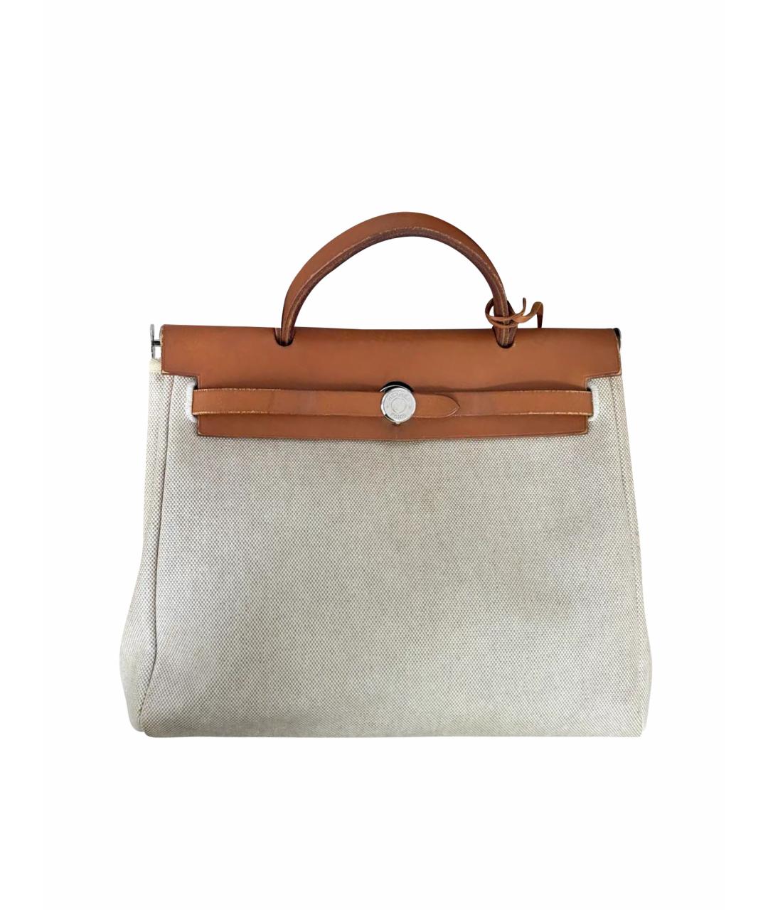 HERMES Бежевая кожаная сумка с короткими ручками, фото 1
