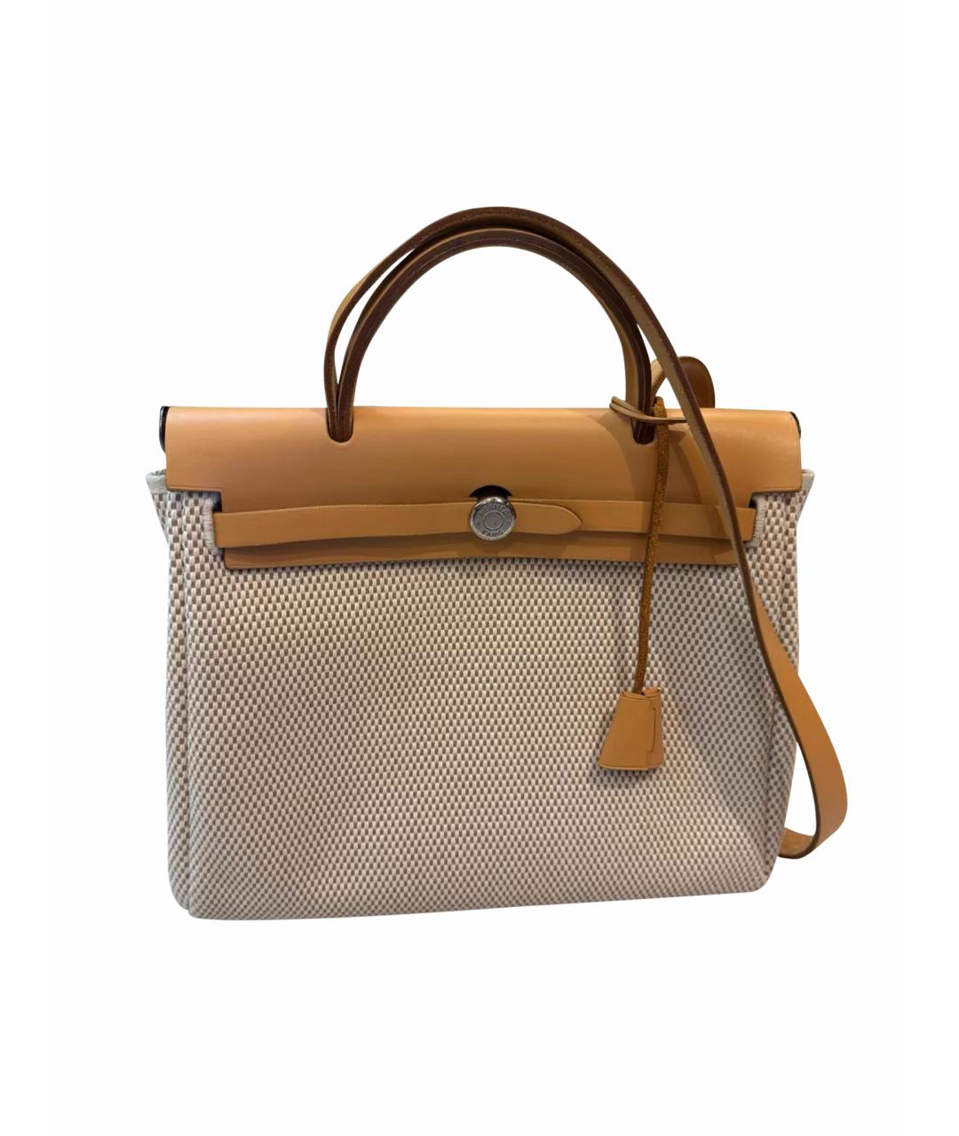 HERMES Бежевая кожаная сумка с короткими ручками, фото 1