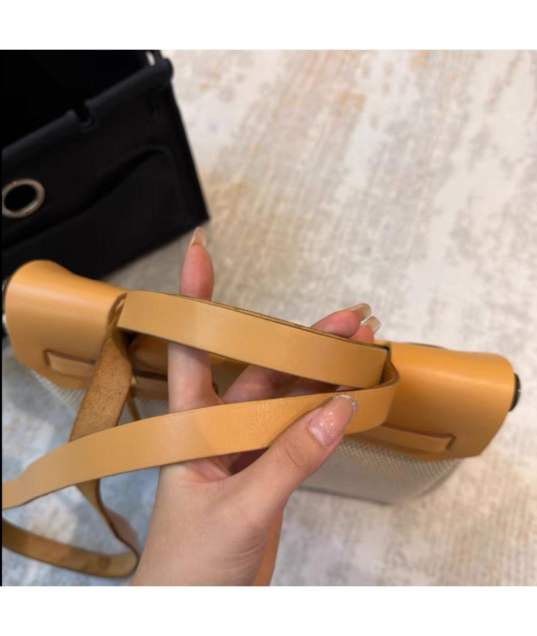 HERMES Бежевая кожаная сумка с короткими ручками, фото 6