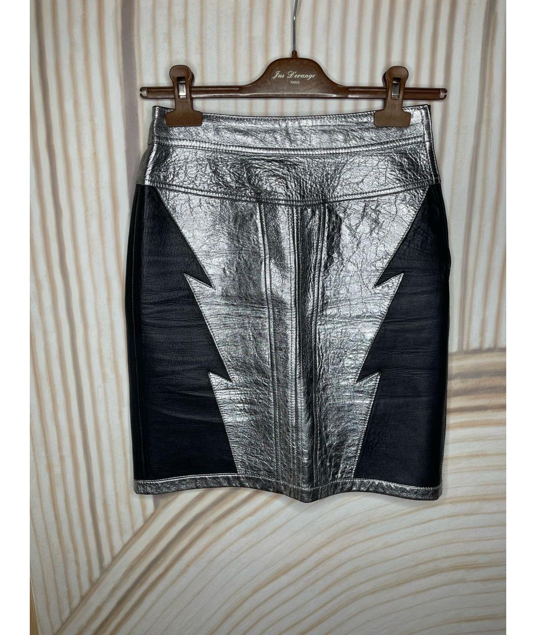 DIESEL Серебряная кожаная юбка мини, фото 9