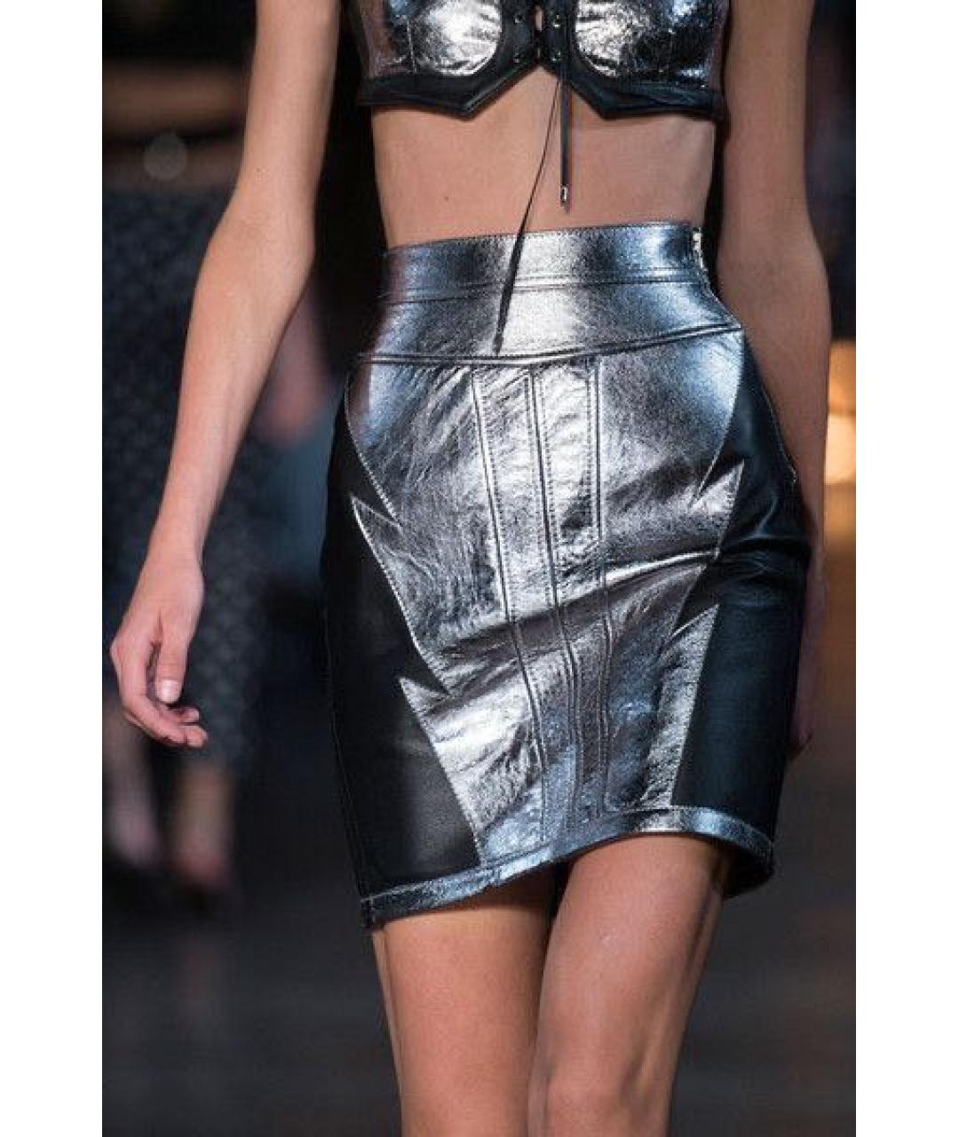DIESEL Серебряная кожаная юбка мини, фото 6