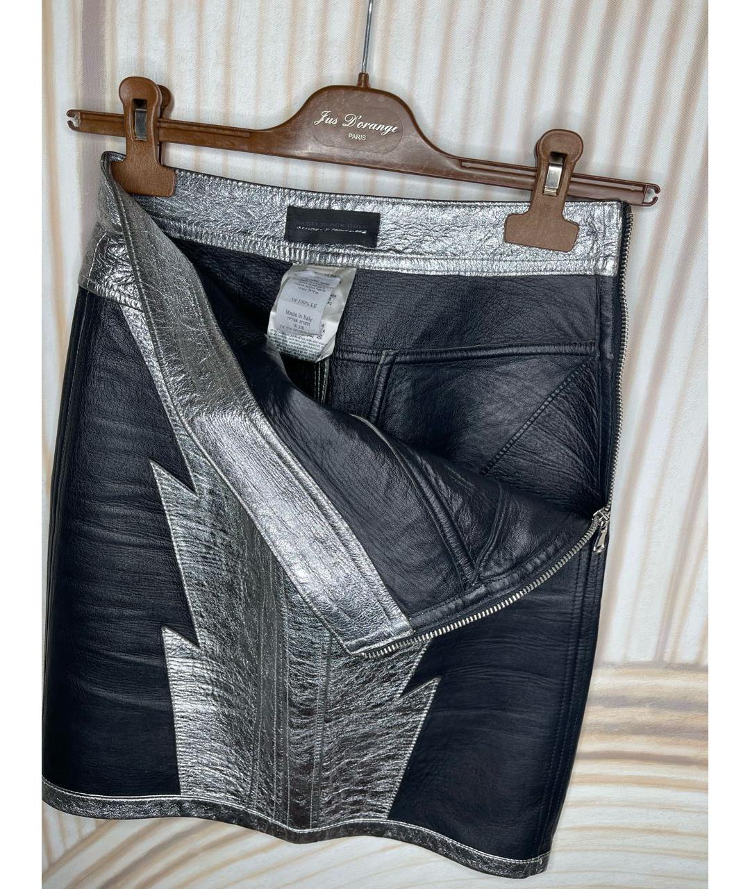 DIESEL Серебряная кожаная юбка мини, фото 3