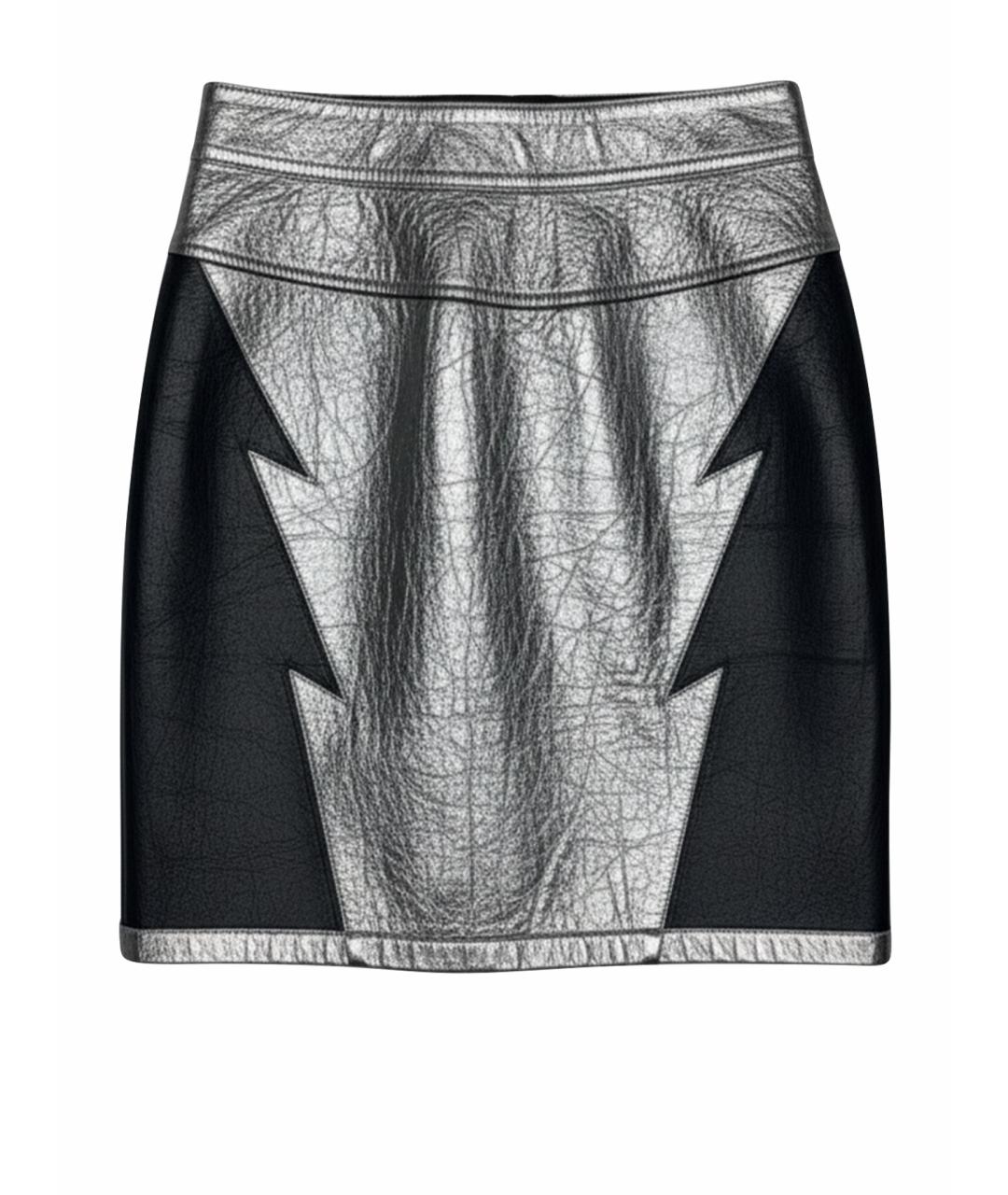 DIESEL Серебряная кожаная юбка мини, фото 1