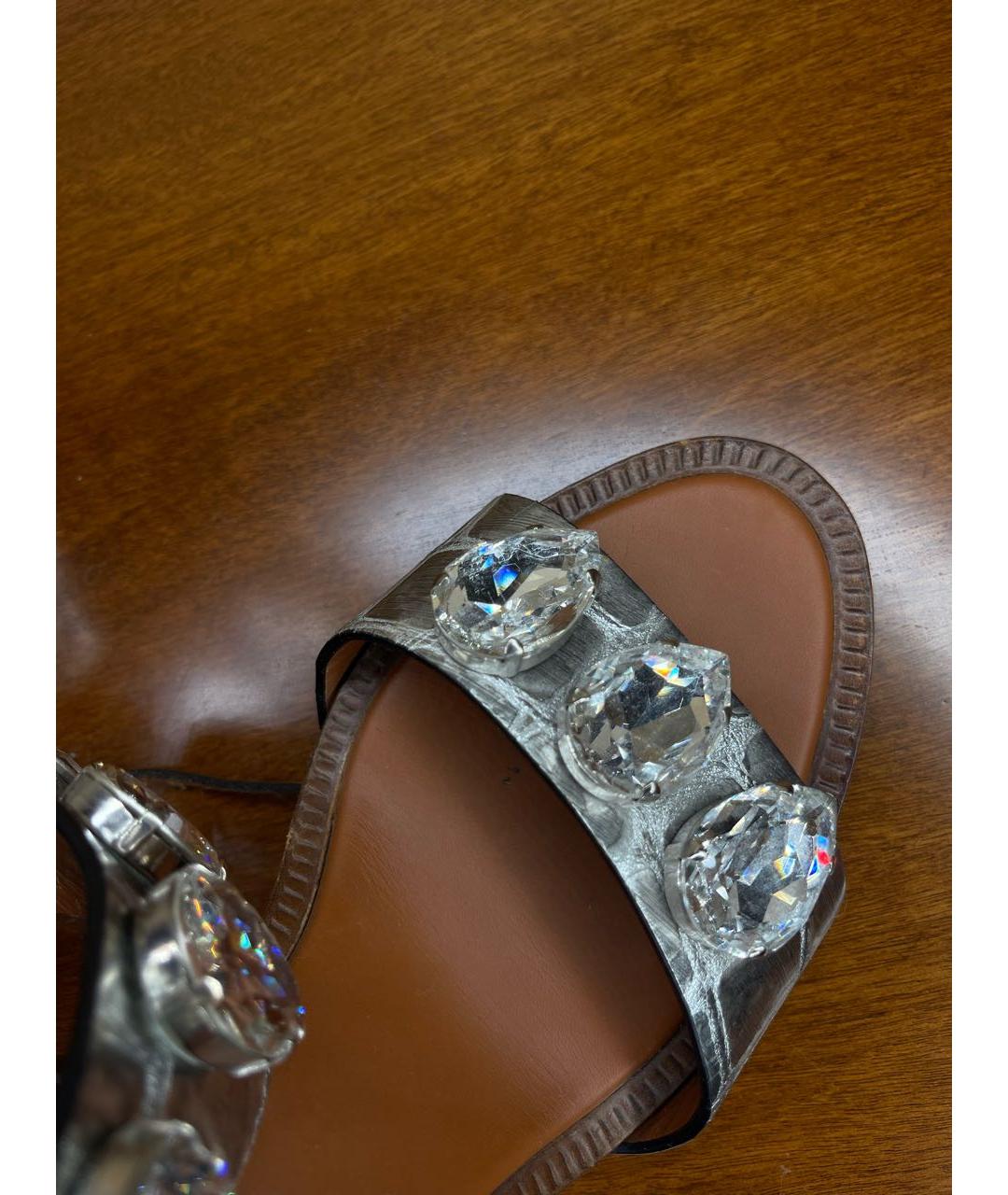 ROBERTO CAVALLI Серебряные кожаные босоножки, фото 7