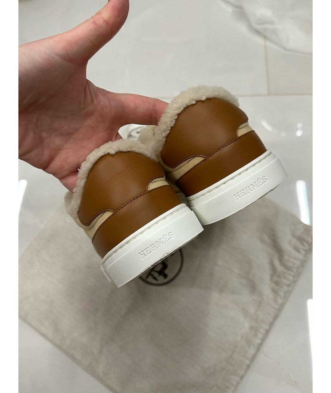 HERMES Бежевые замшевые кеды, фото 4