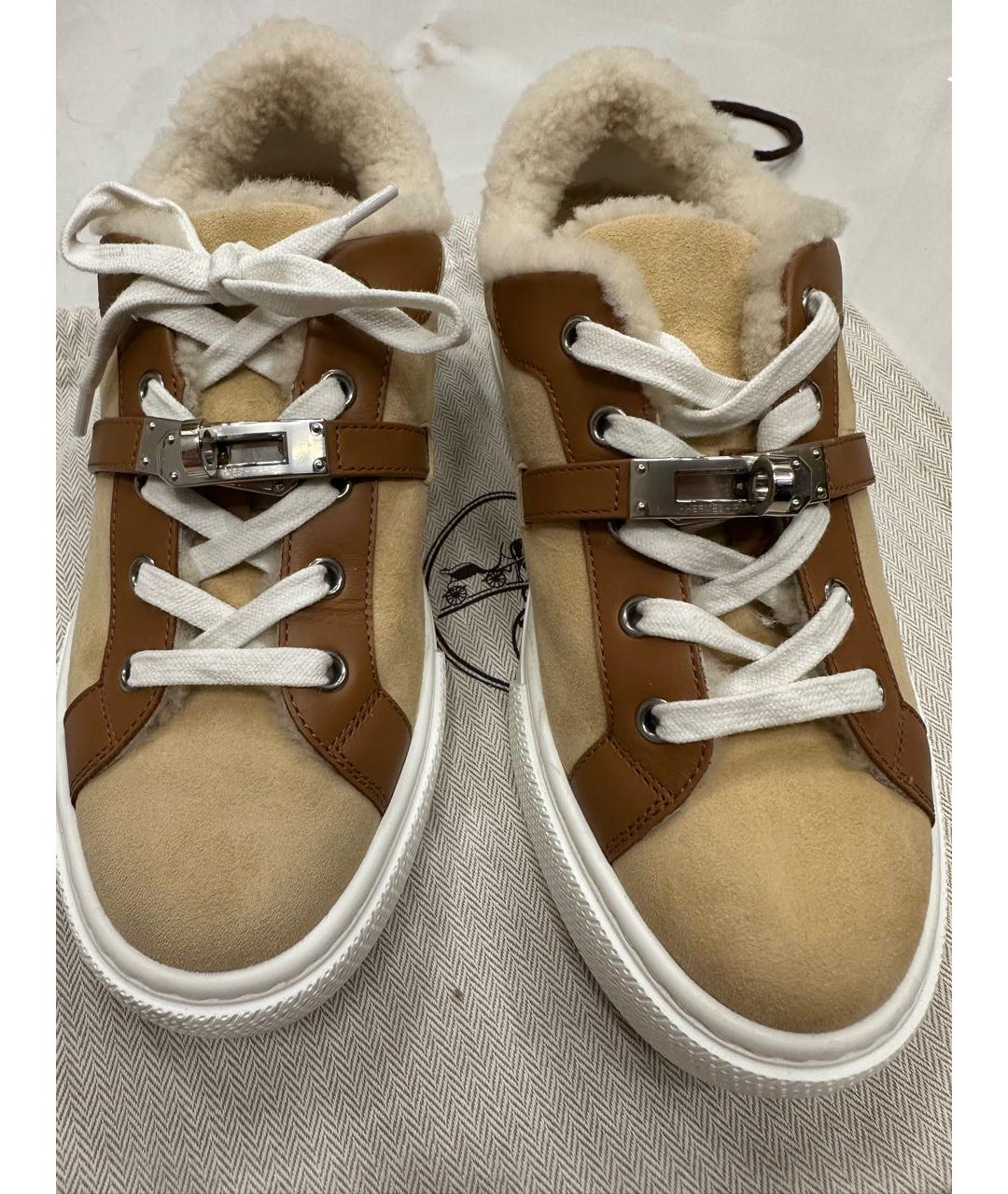 HERMES Бежевые замшевые кеды, фото 5