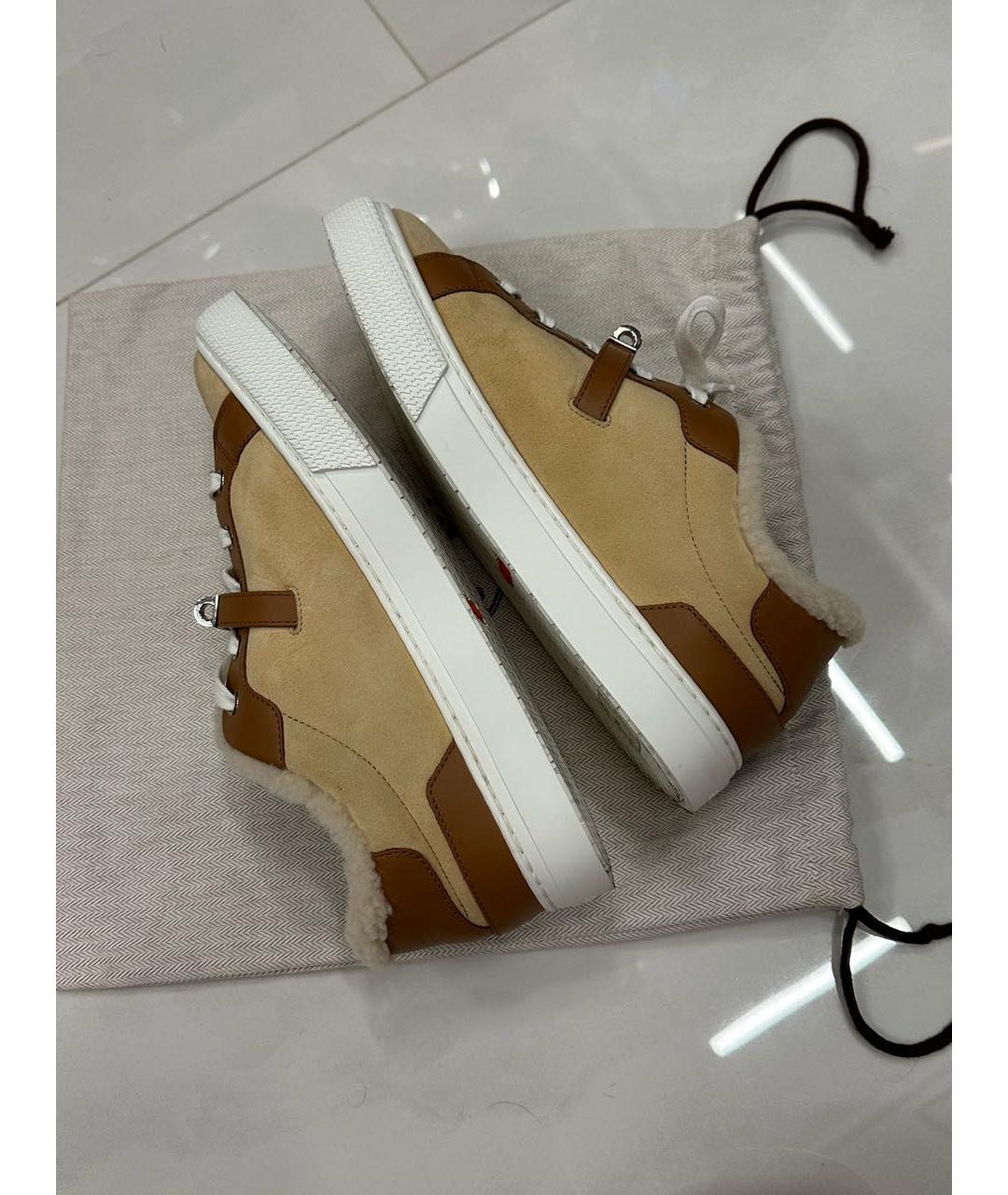HERMES Бежевые замшевые кеды, фото 3