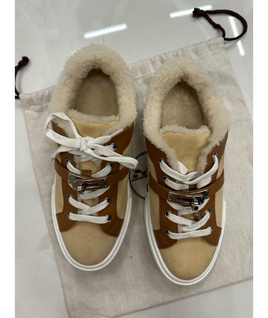 HERMES Бежевые замшевые кеды, фото 2