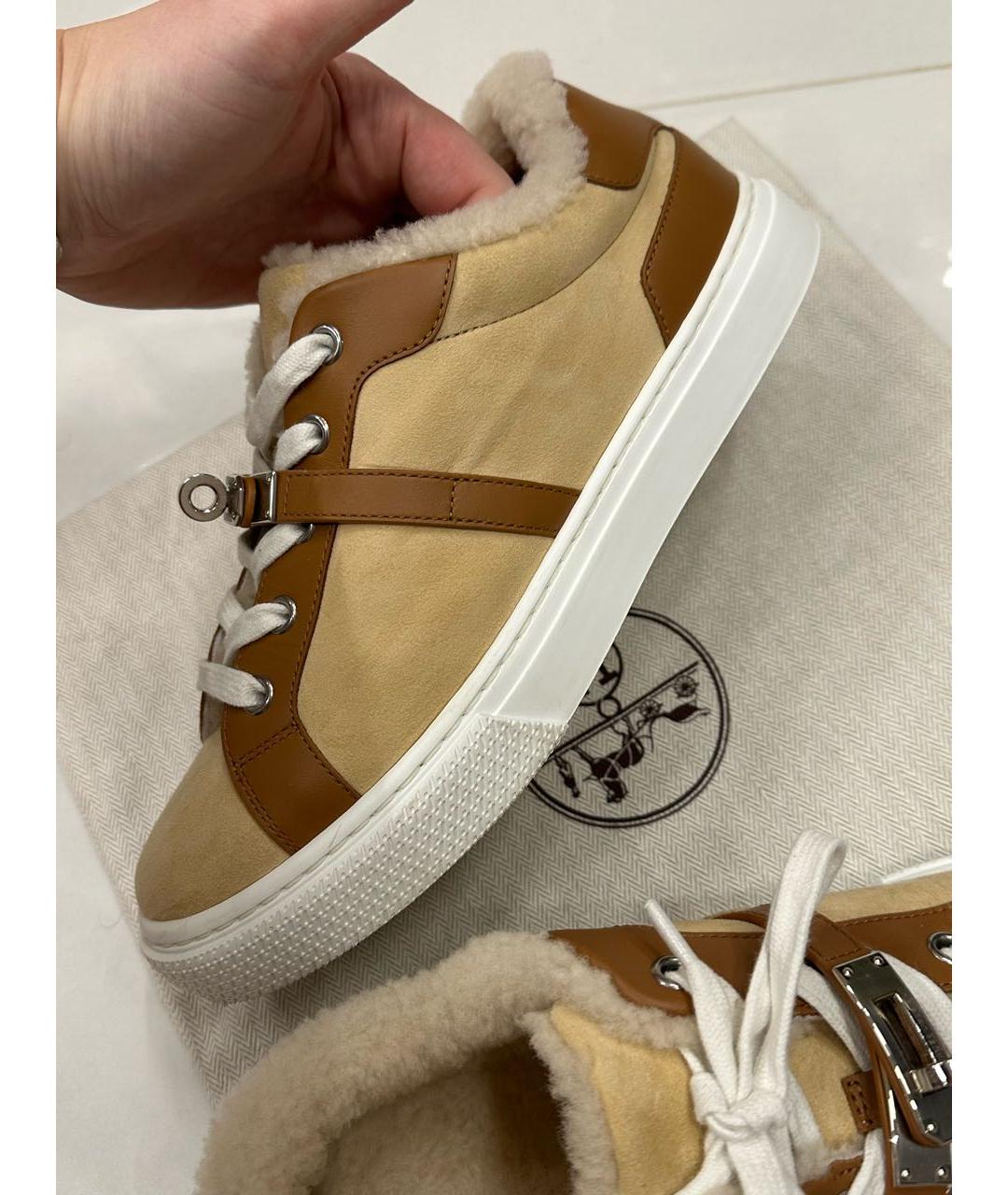 HERMES Бежевые замшевые кеды, фото 8