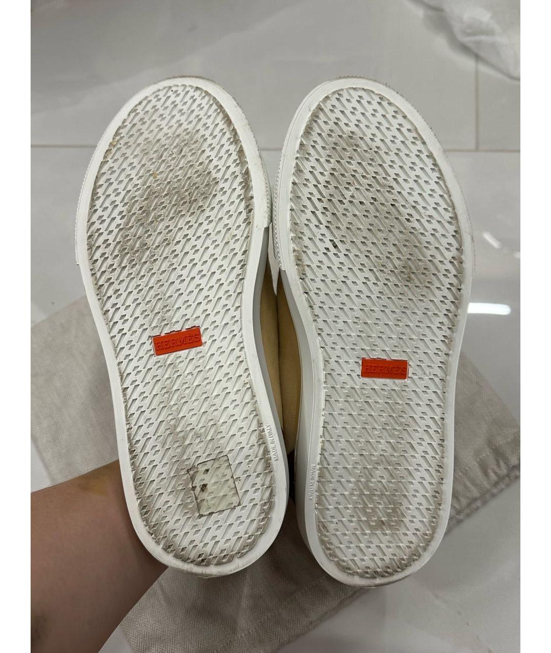 HERMES Бежевые замшевые кеды, фото 6