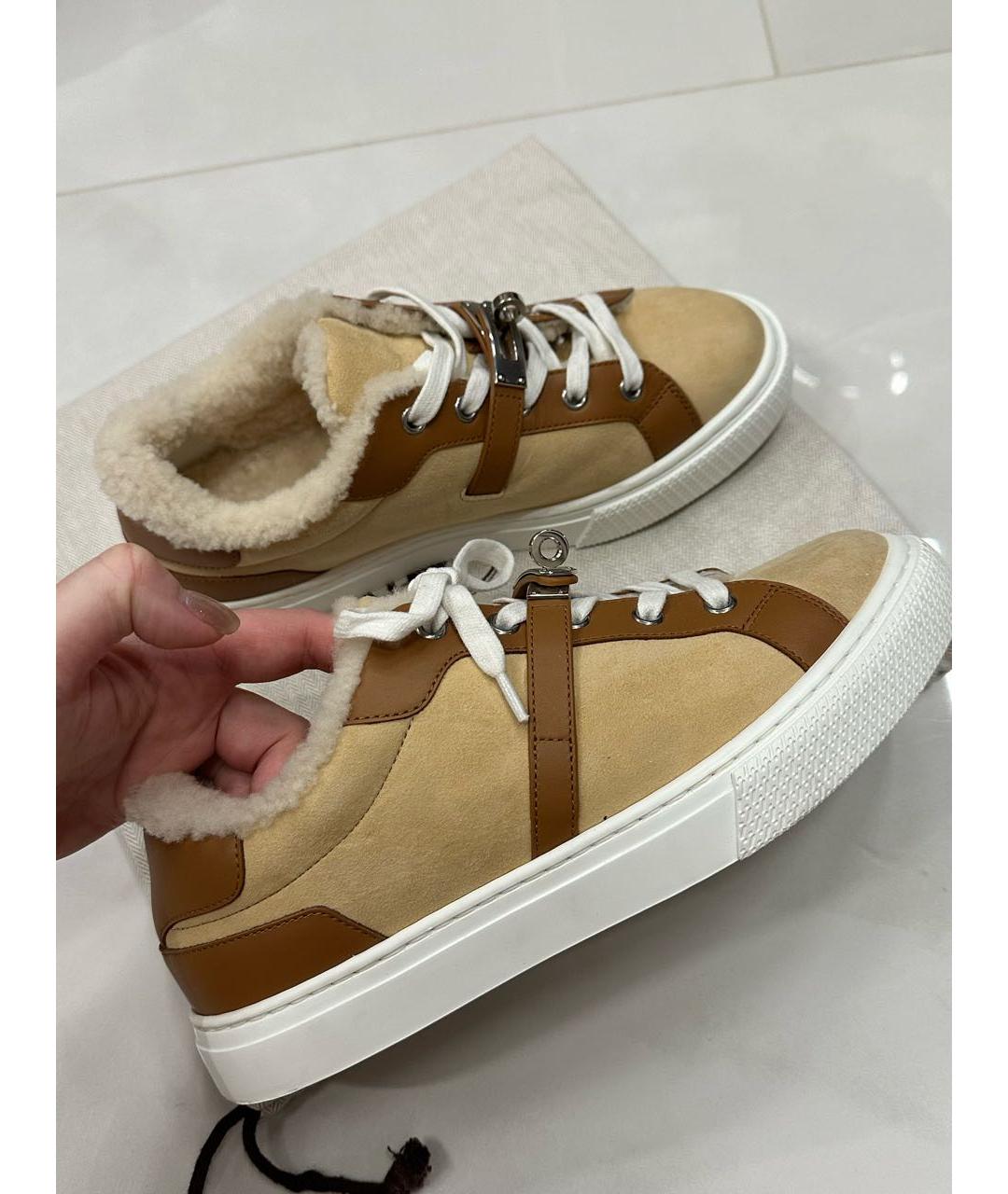 HERMES Бежевые замшевые кеды, фото 7