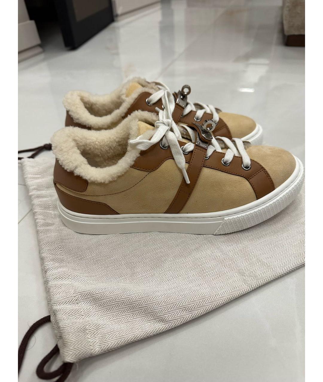 HERMES Бежевые замшевые кеды, фото 9