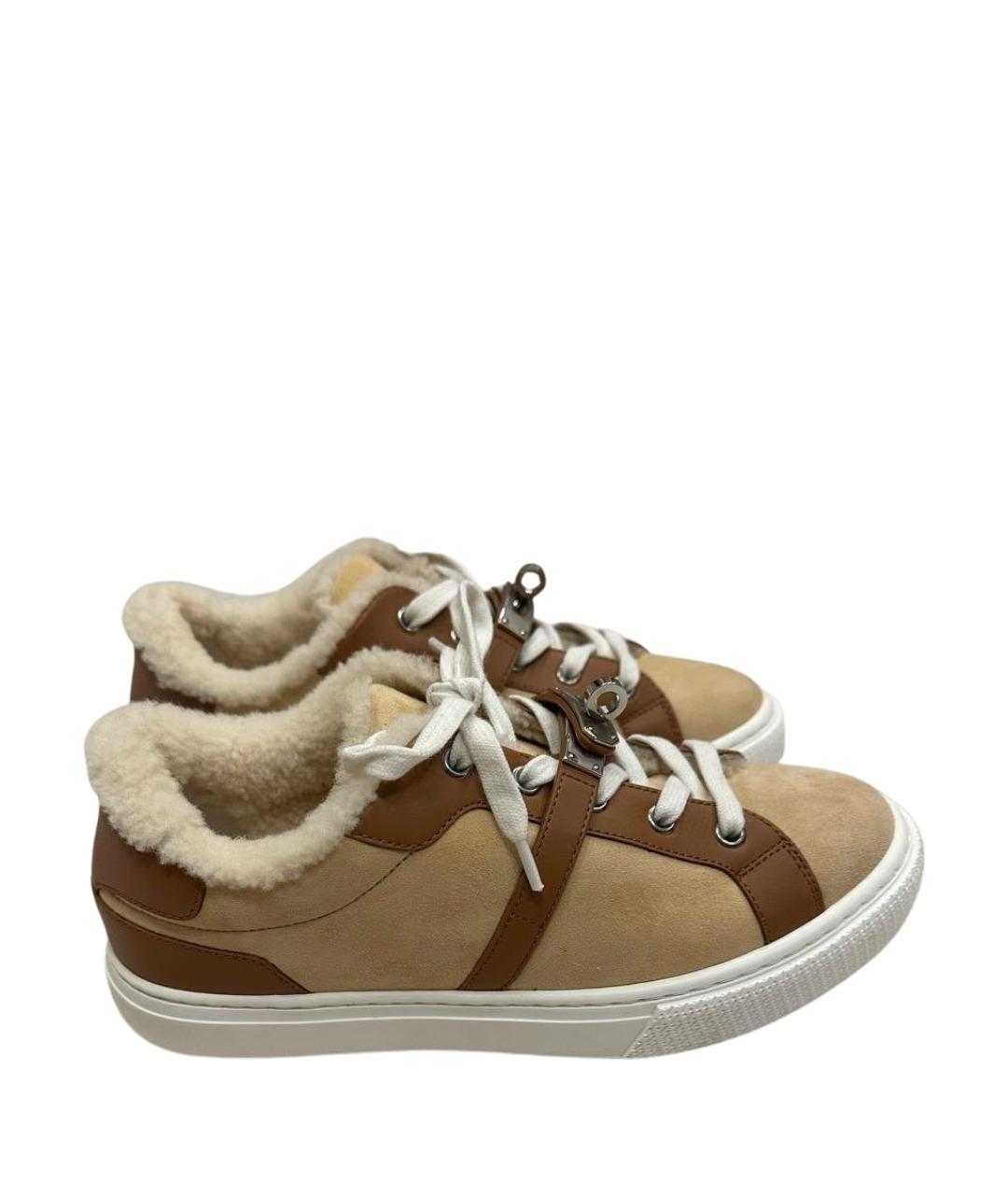 HERMES Бежевые замшевые кеды, фото 1