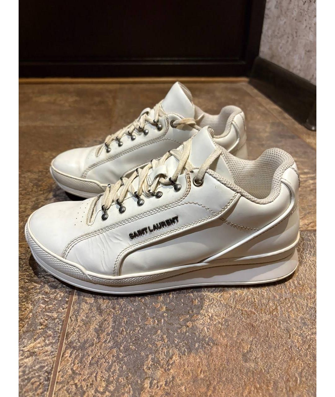 SAINT LAURENT Белые кожаные низкие кроссовки / кеды, фото 5