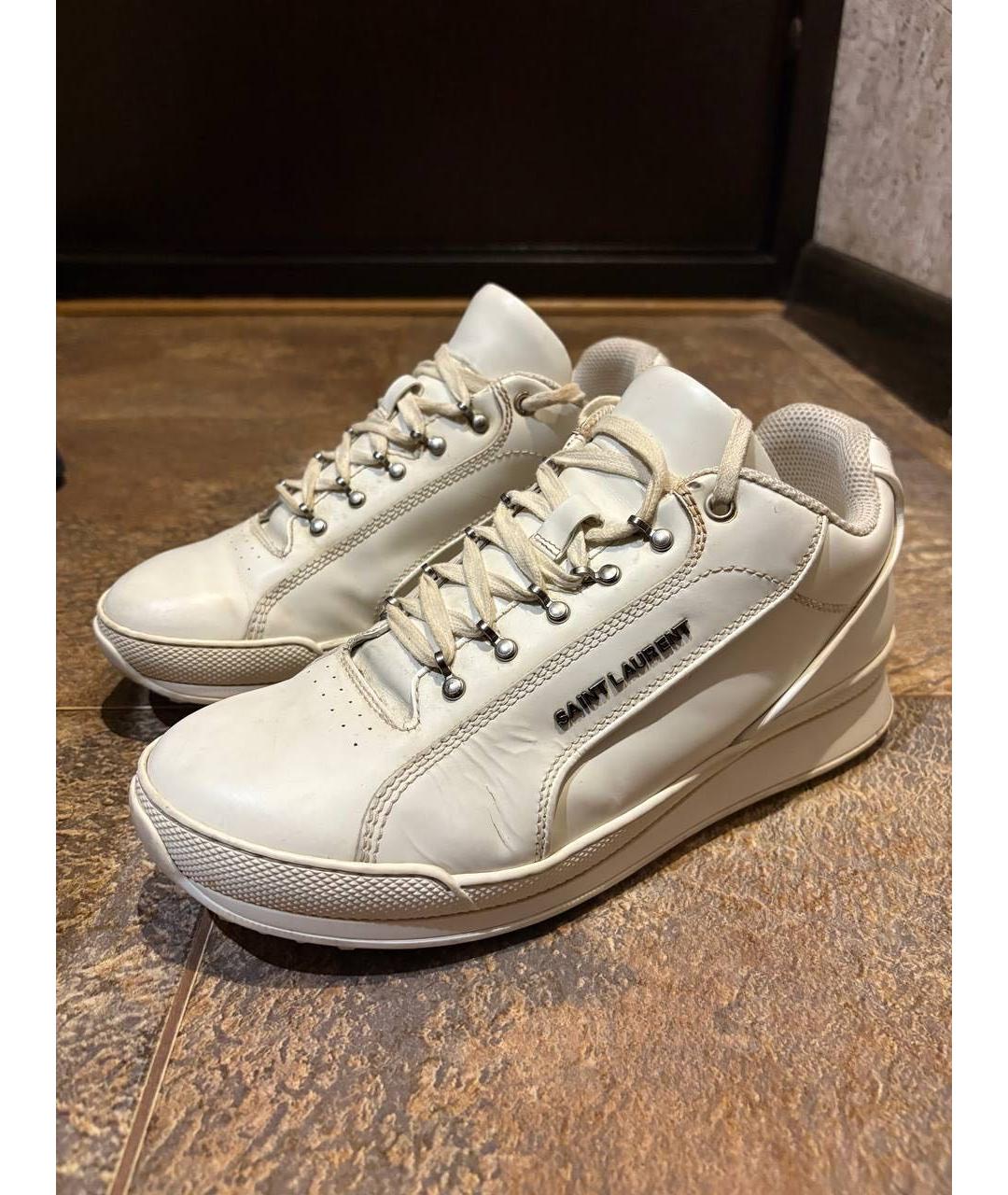 SAINT LAURENT Белые кожаные низкие кроссовки / кеды, фото 3