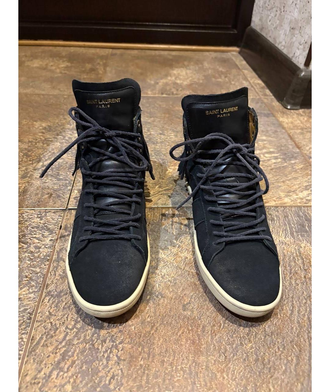 SAINT LAURENT Черные замшевые высокие кроссовки / кеды, фото 2