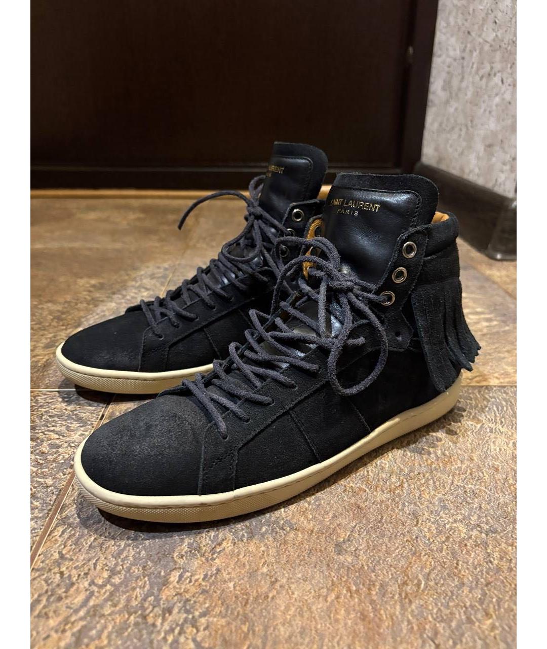 SAINT LAURENT Черные замшевые высокие кроссовки / кеды, фото 3
