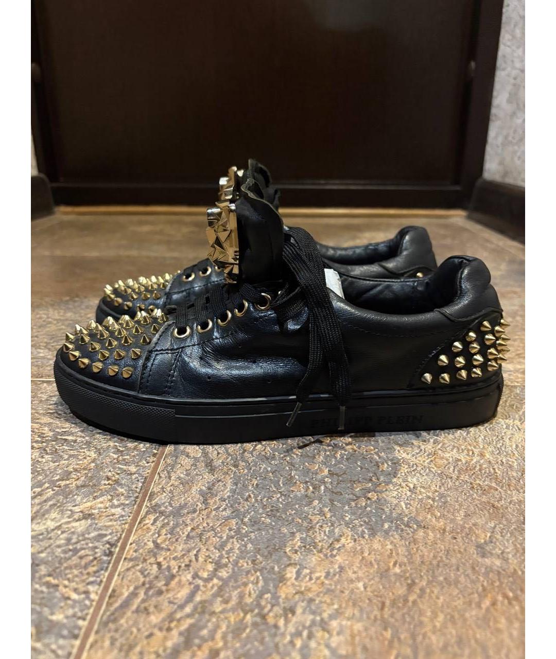 PHILIPP PLEIN Черные кожаные низкие кроссовки / кеды, фото 5