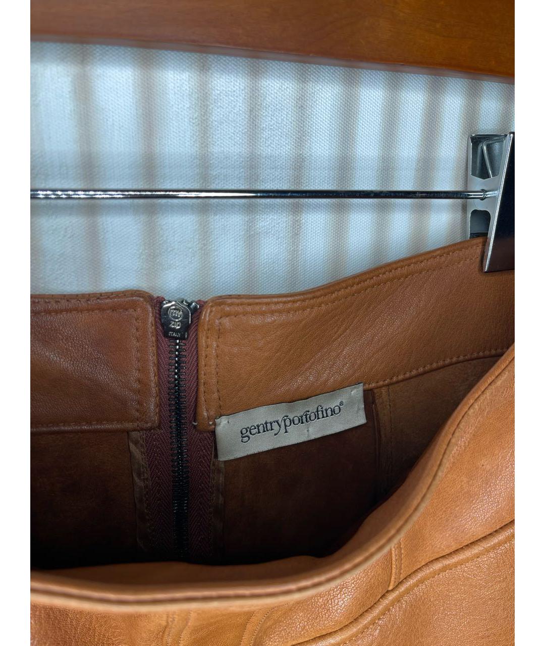 GENTRY PORTOFINO Коричневая кожаная юбка макси, фото 3