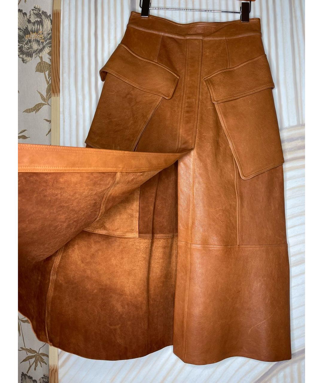 GENTRY PORTOFINO Коричневая кожаная юбка макси, фото 4