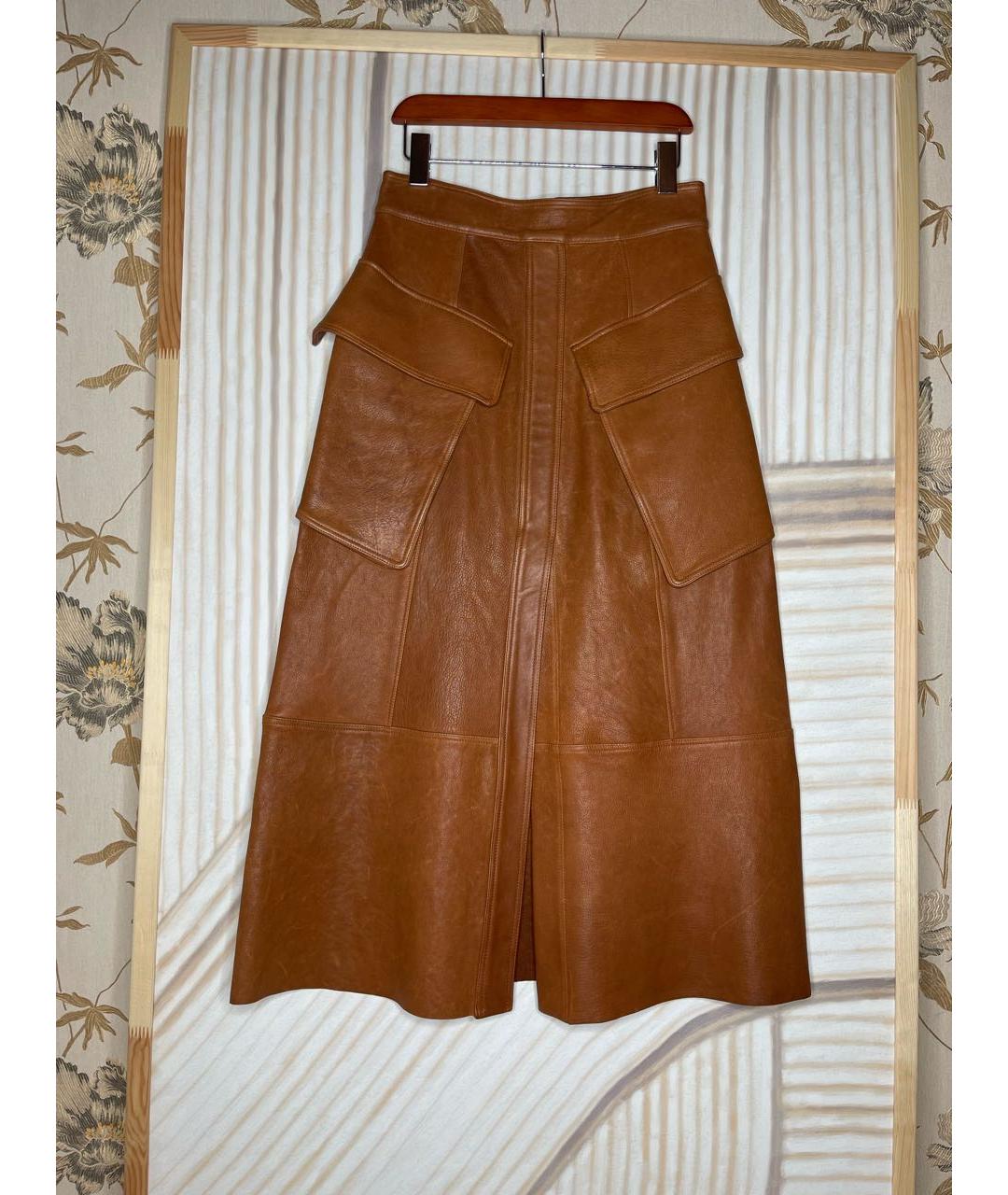 GENTRY PORTOFINO Коричневая кожаная юбка макси, фото 9
