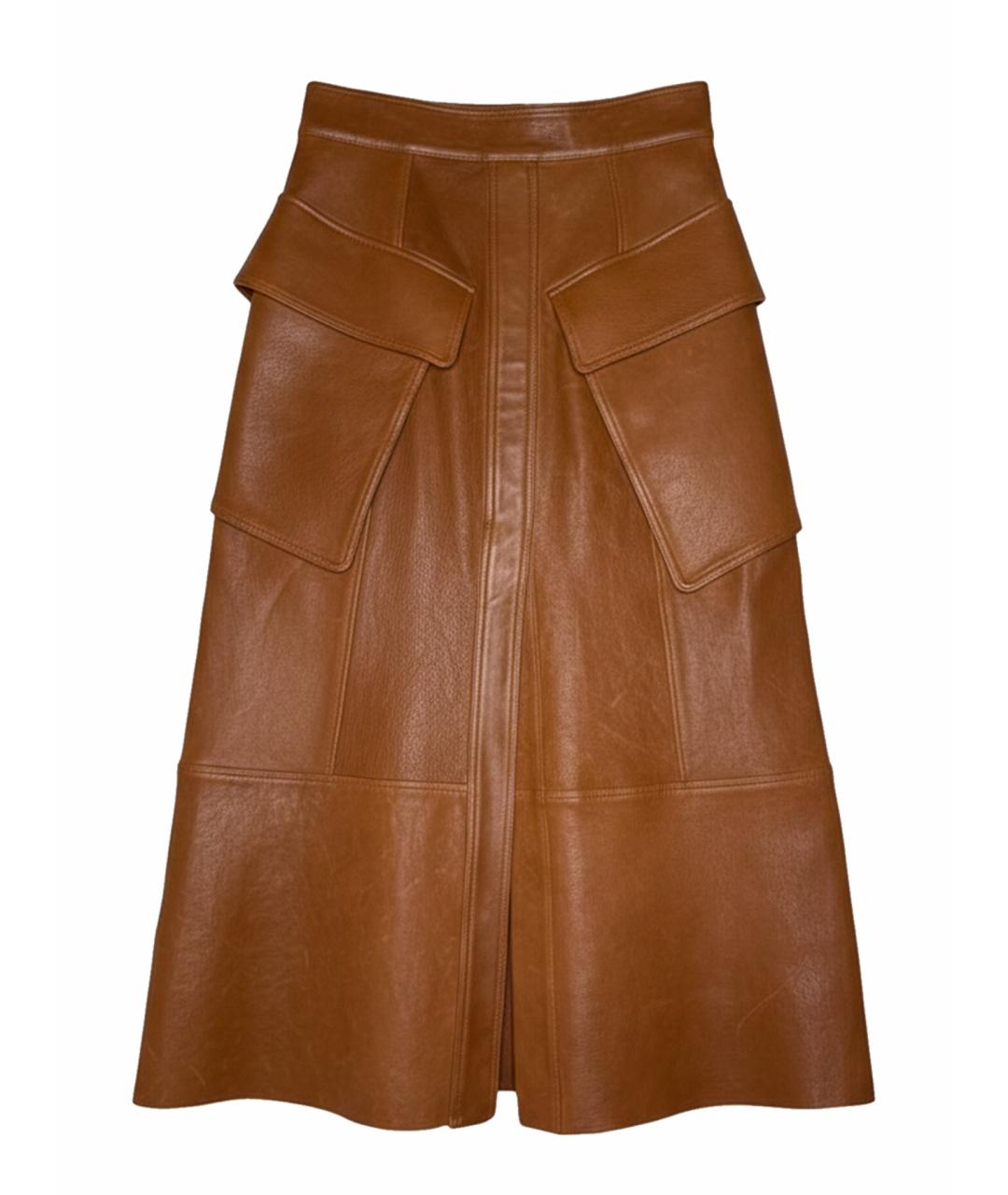 GENTRY PORTOFINO Коричневая кожаная юбка макси, фото 1