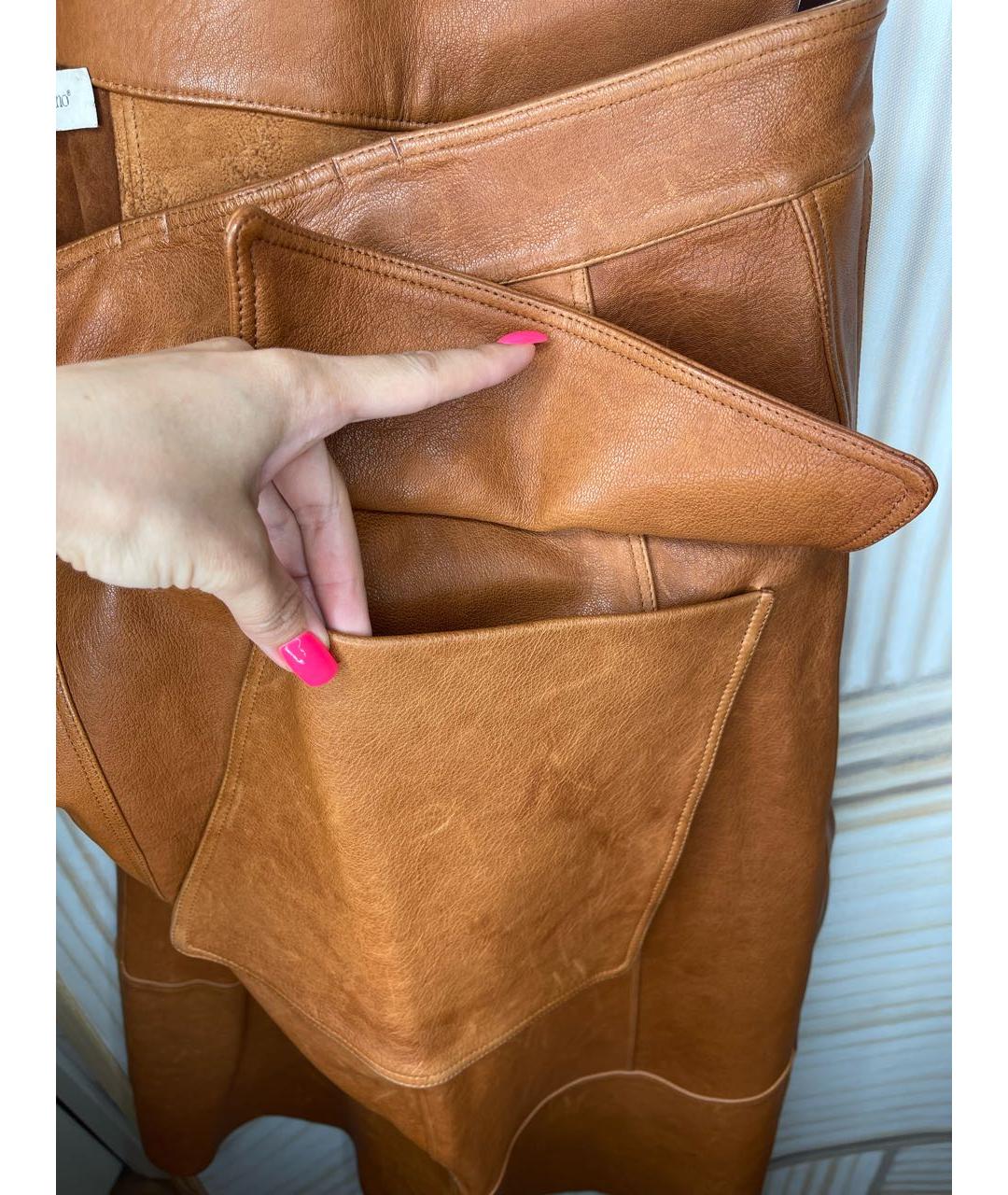 GENTRY PORTOFINO Коричневая кожаная юбка макси, фото 6