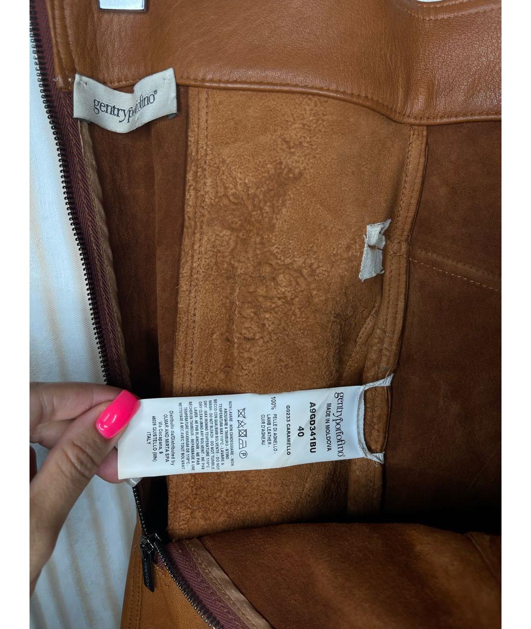 GENTRY PORTOFINO Коричневая кожаная юбка макси, фото 8