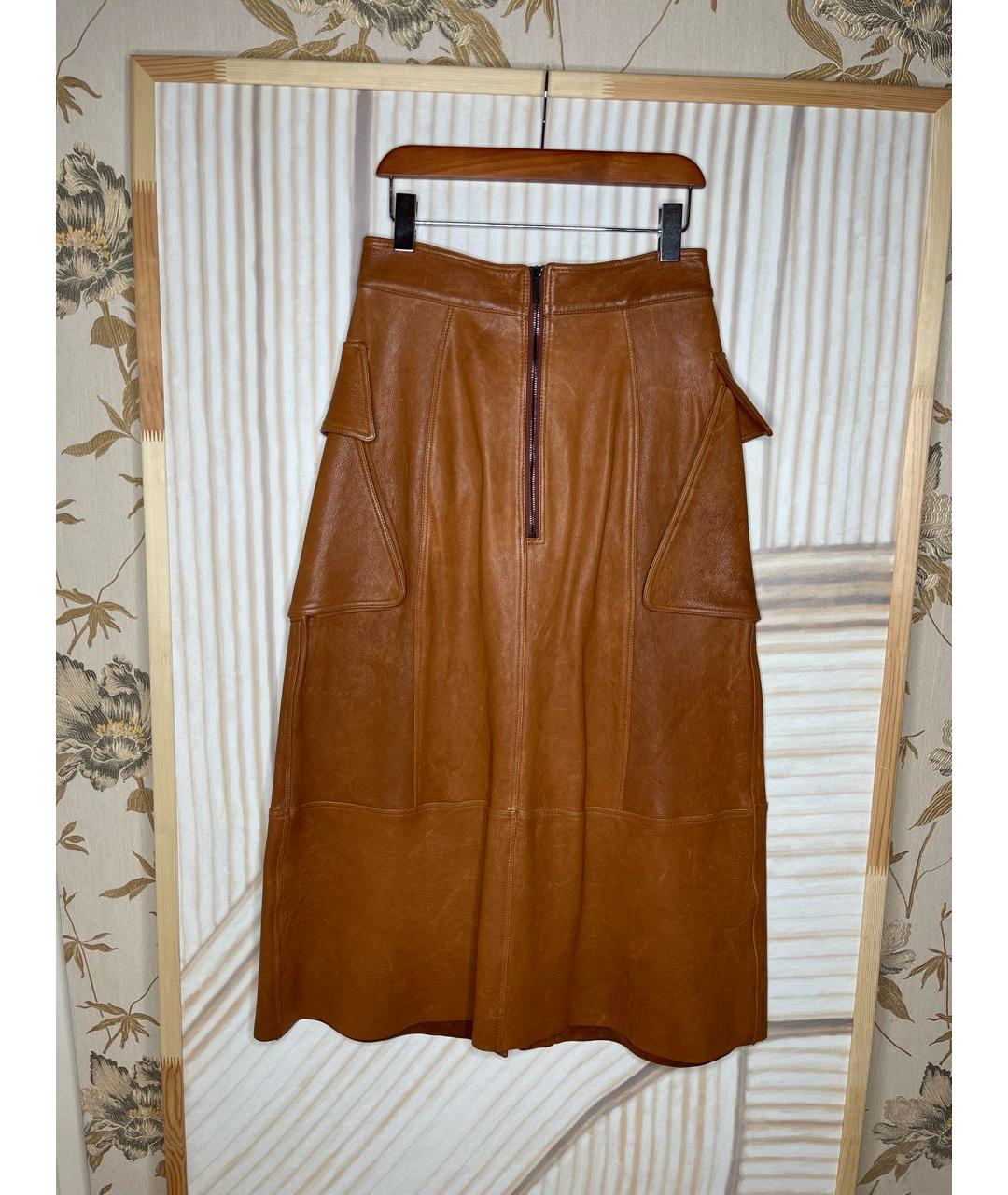 GENTRY PORTOFINO Коричневая кожаная юбка макси, фото 2