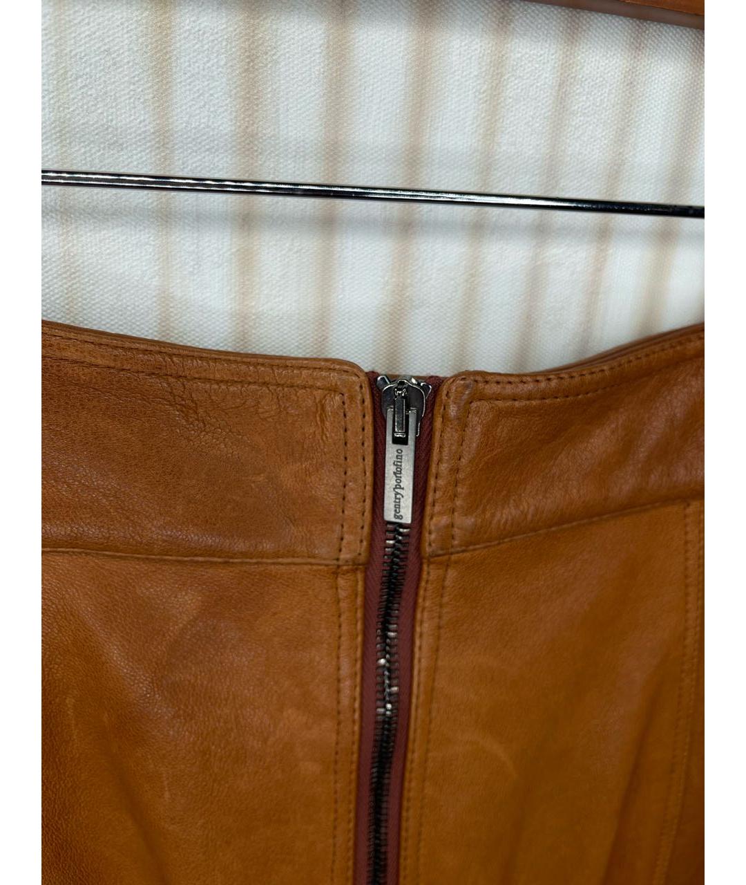GENTRY PORTOFINO Коричневая кожаная юбка макси, фото 7