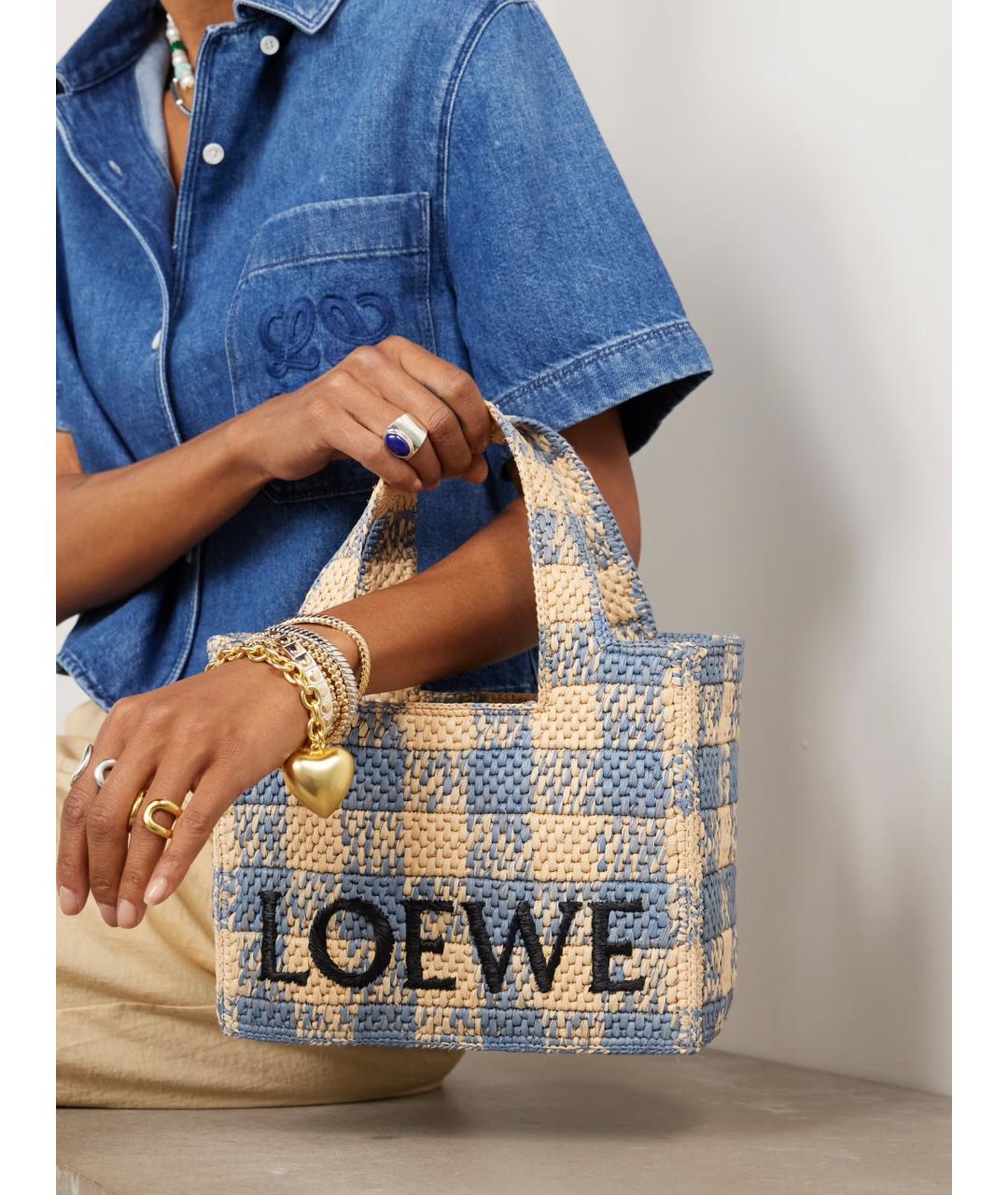 LOEWE Бежевая пелетеная сумка тоут, фото 3