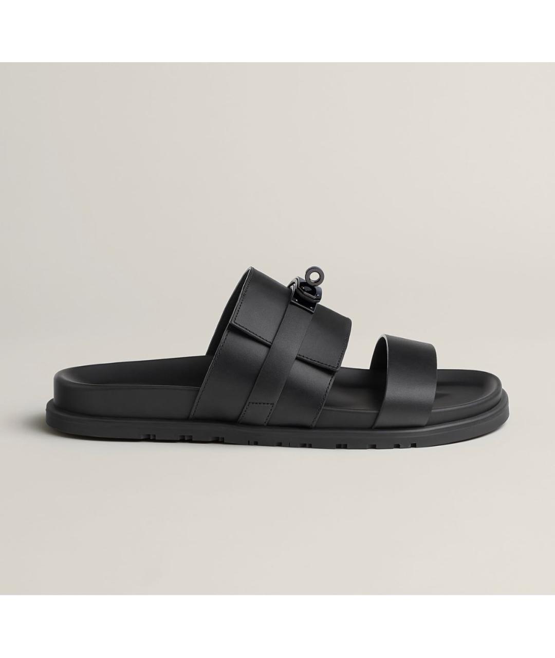 HERMES Черные кожаные шлепанцы, фото 4