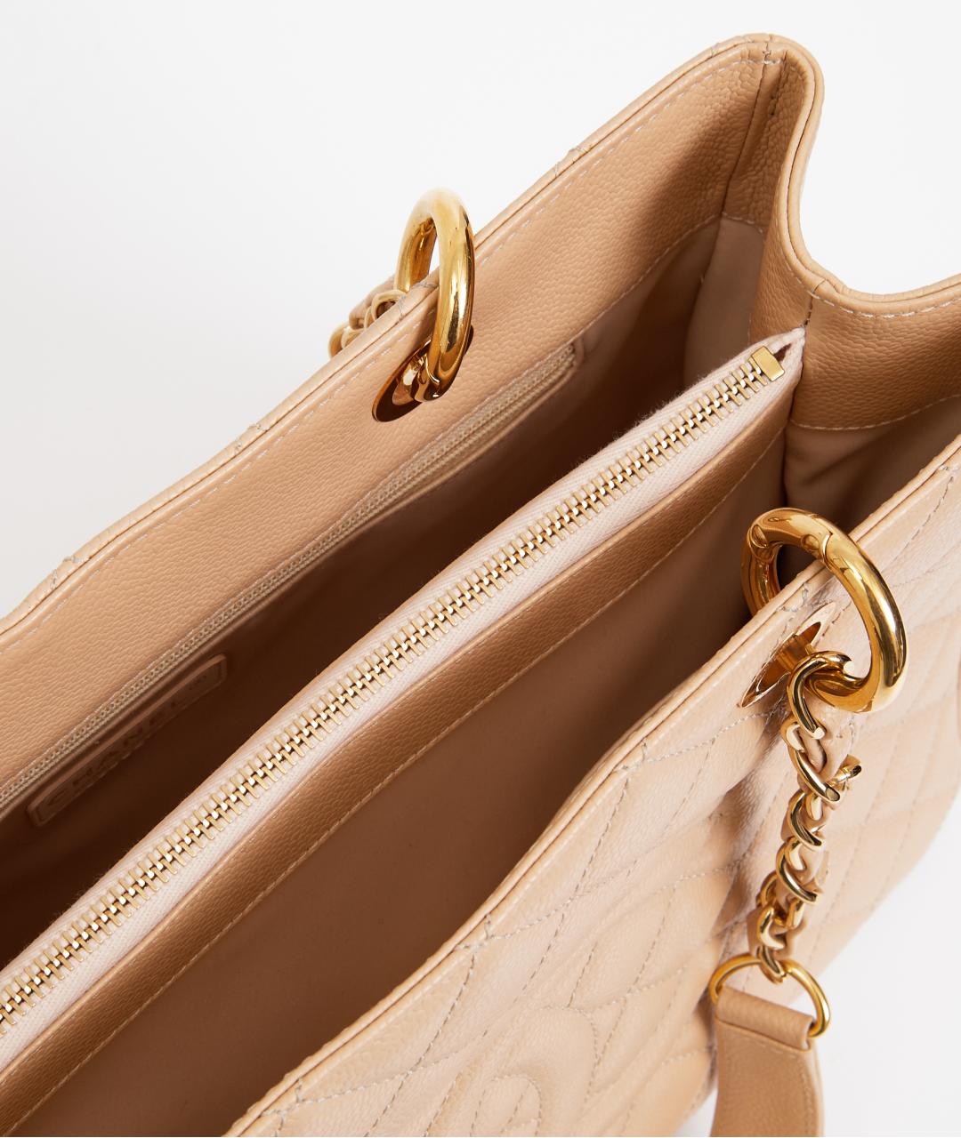 CHANEL Бежевая кожаная сумка тоут, фото 4