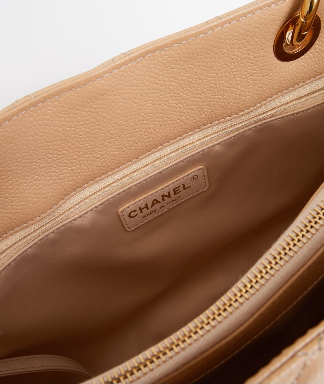 CHANEL Бежевая кожаная сумка тоут, фото 6