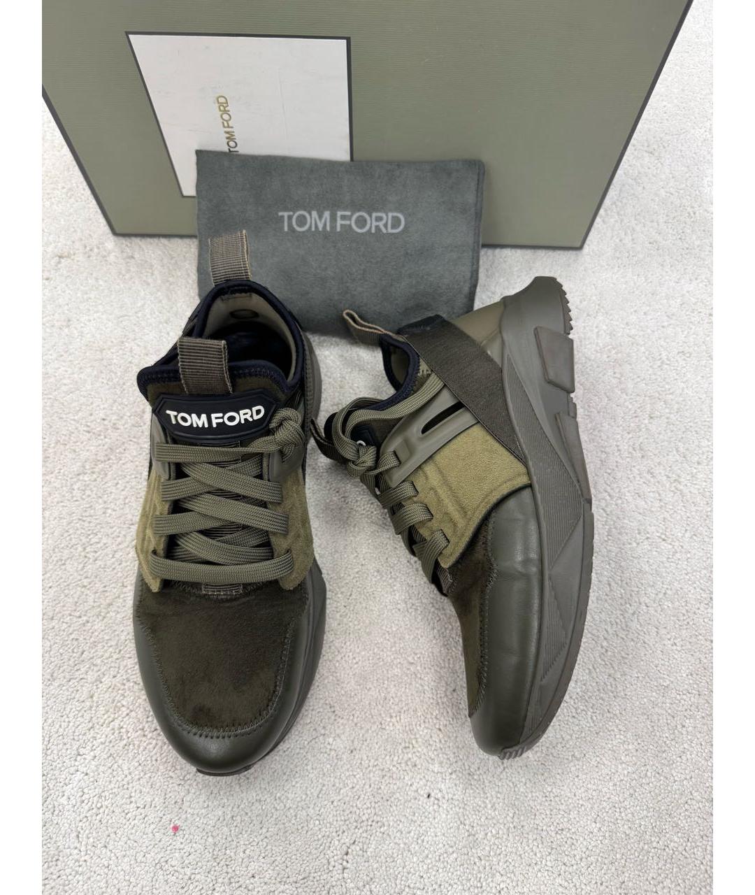 TOM FORD Хаки замшевые низкие кроссовки / кеды, фото 5