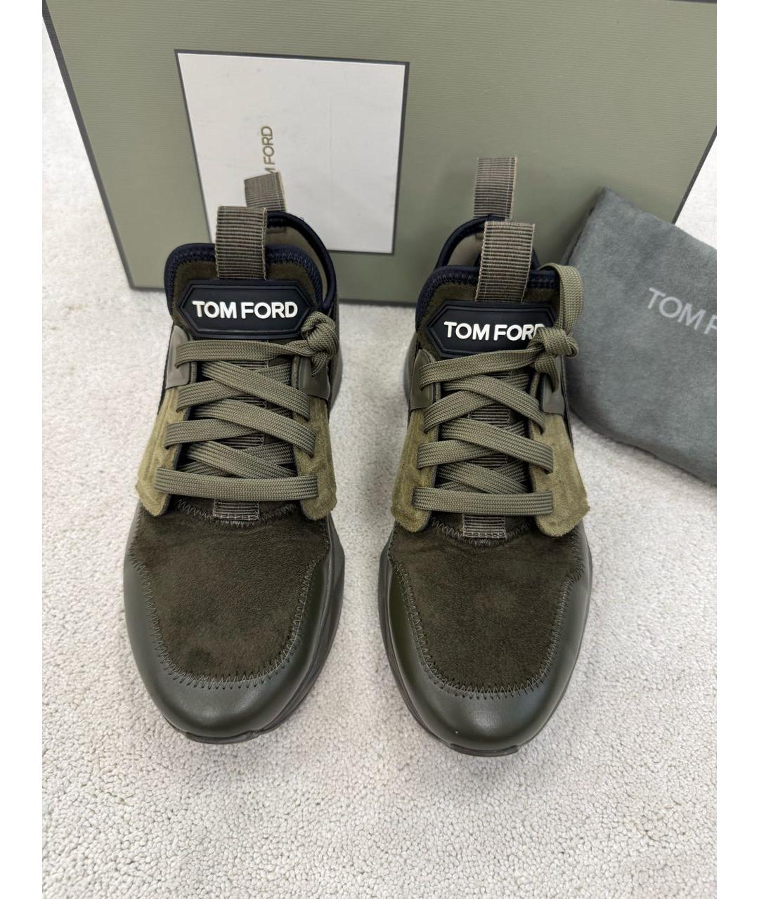 TOM FORD Хаки замшевые низкие кроссовки / кеды, фото 2
