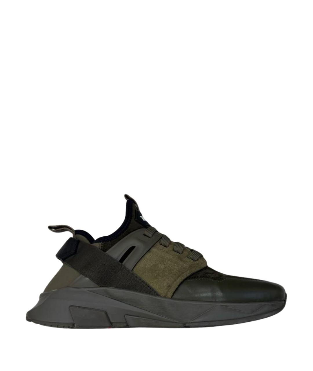 TOM FORD Хаки замшевые низкие кроссовки / кеды, фото 1