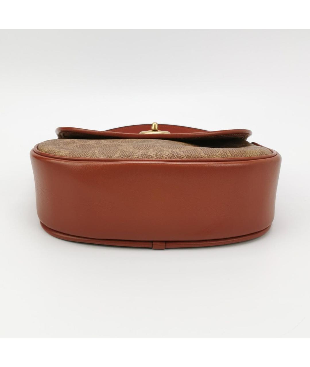 COACH Коричневая кожаная сумка с короткими ручками, фото 4