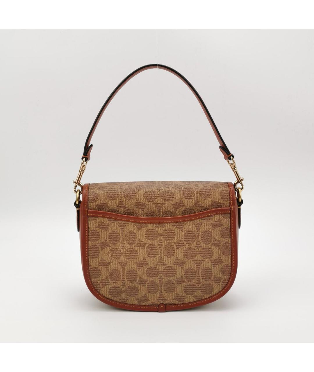 COACH Коричневая кожаная сумка с короткими ручками, фото 3