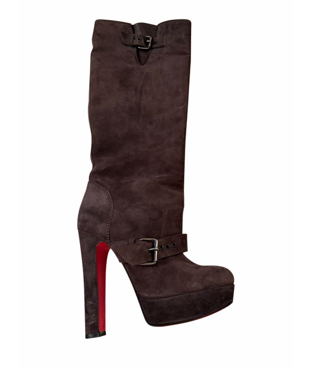 CHRISTIAN LOUBOUTIN Коричневые замшевые сапоги, фото 1