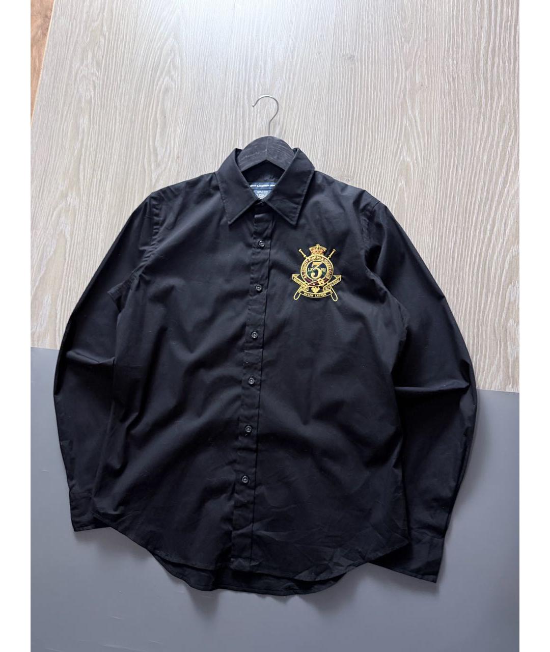 RALPH LAUREN Черная хлопко-эластановая рубашка, фото 2