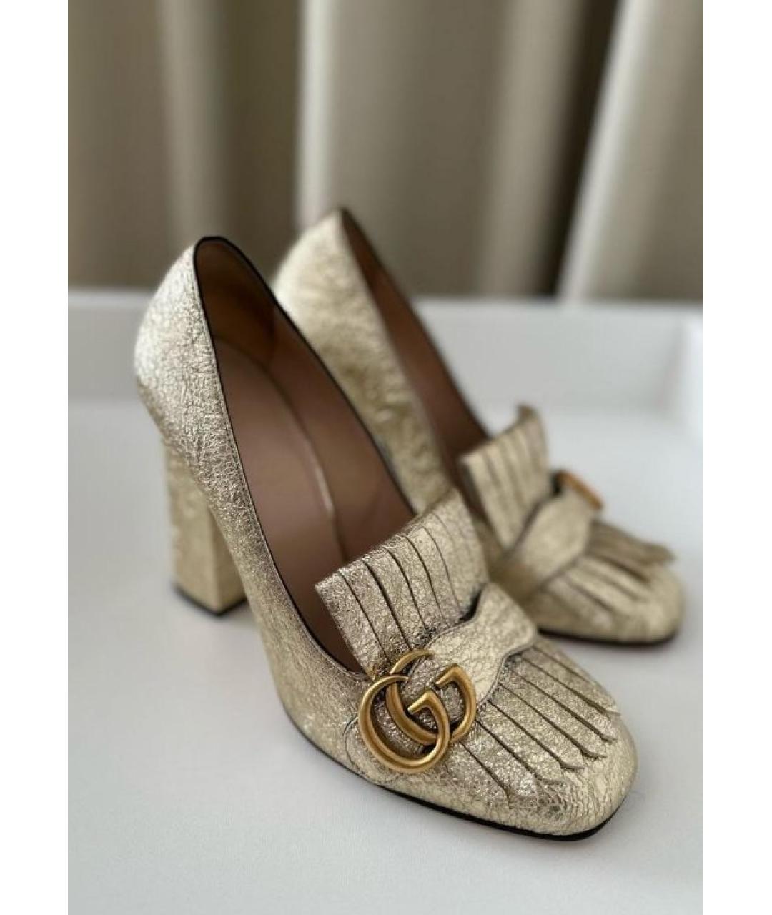 GUCCI Золотые кожаные туфли, фото 5