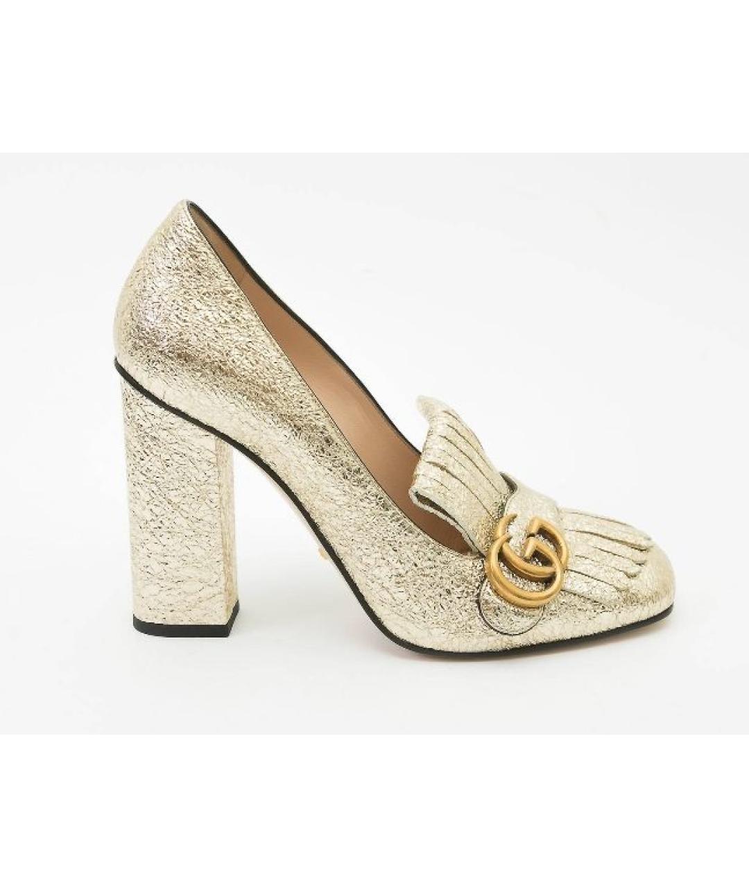 GUCCI Золотые кожаные туфли, фото 6