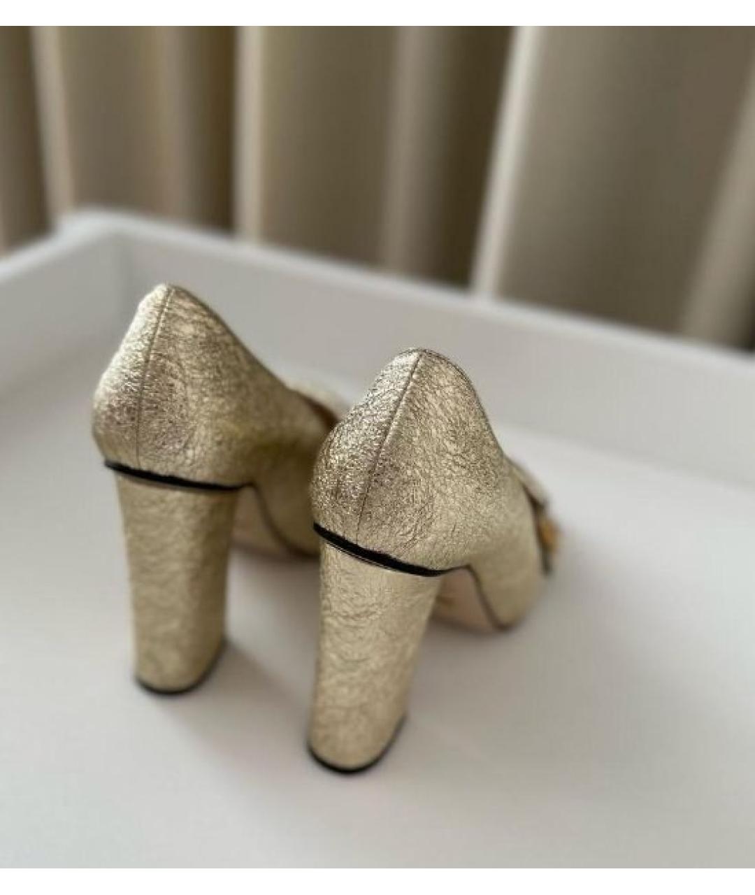 GUCCI Золотые кожаные туфли, фото 3