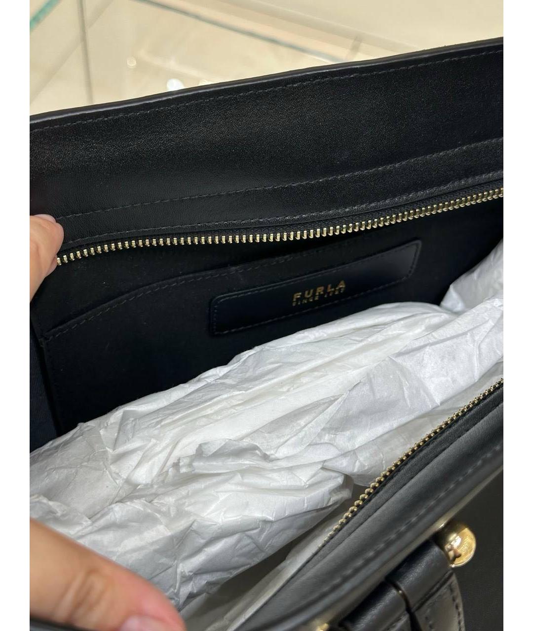 FURLA Черная кожаная сумка тоут, фото 4