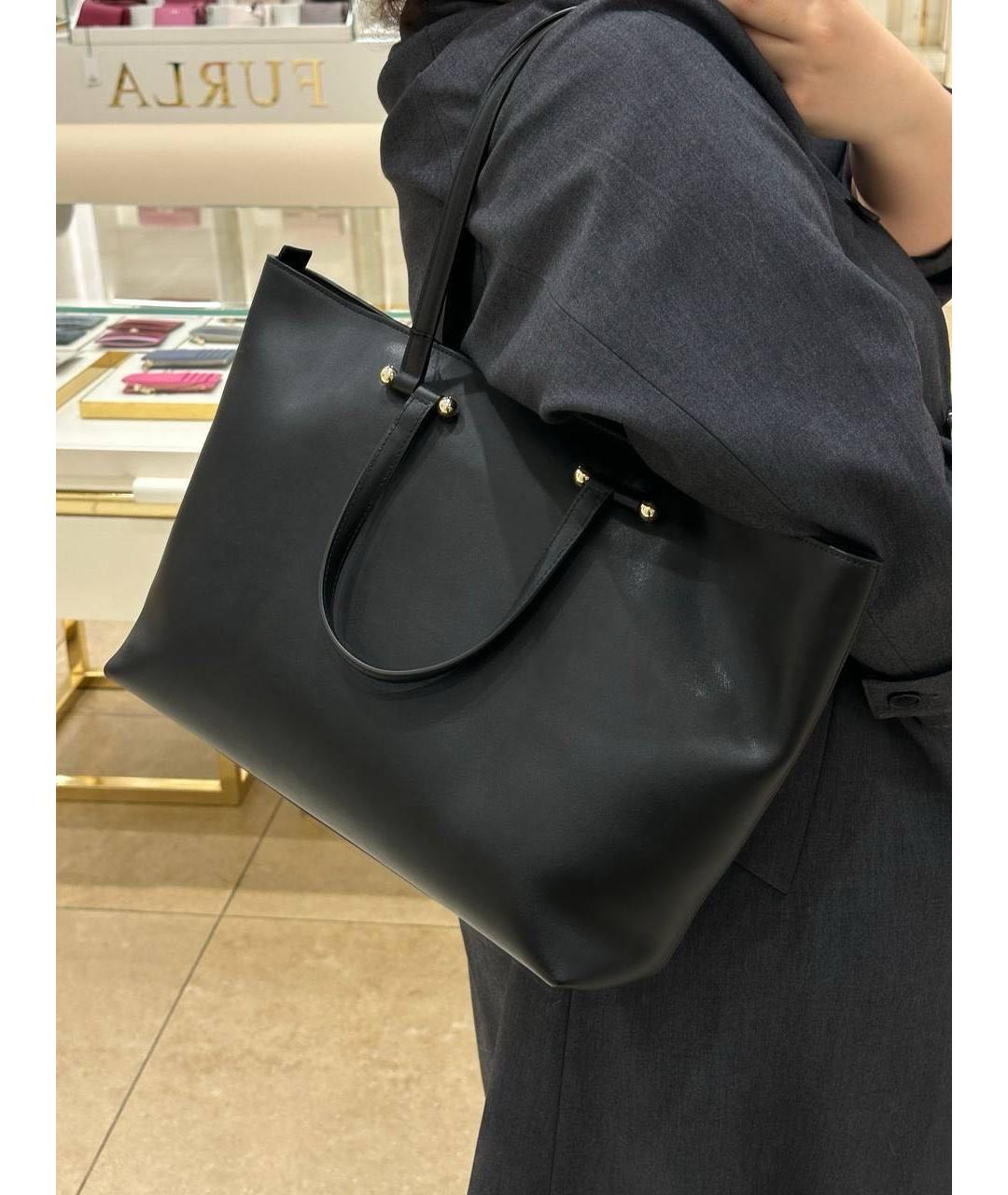 FURLA Черная кожаная сумка тоут, фото 5