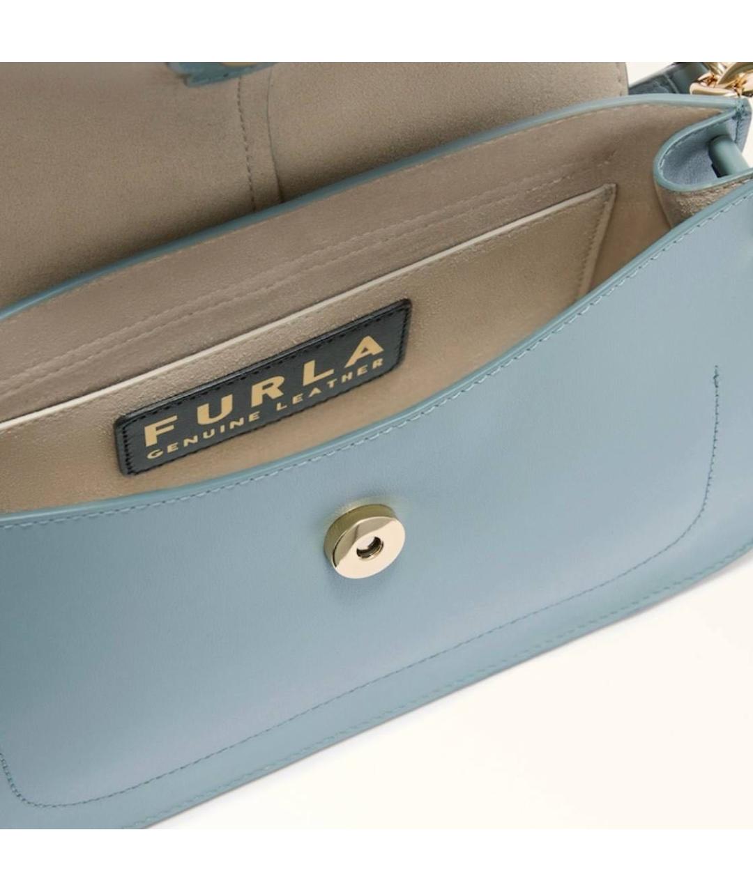 FURLA Голубая кожаная сумка с короткими ручками, фото 4