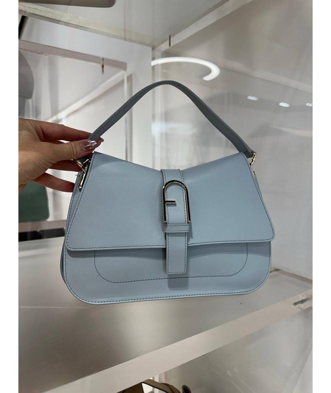FURLA Голубая кожаная сумка с короткими ручками, фото 6